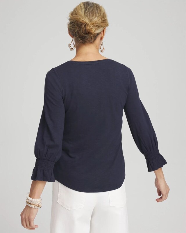 Smocked 3/4 Sleeve Tee - image 3